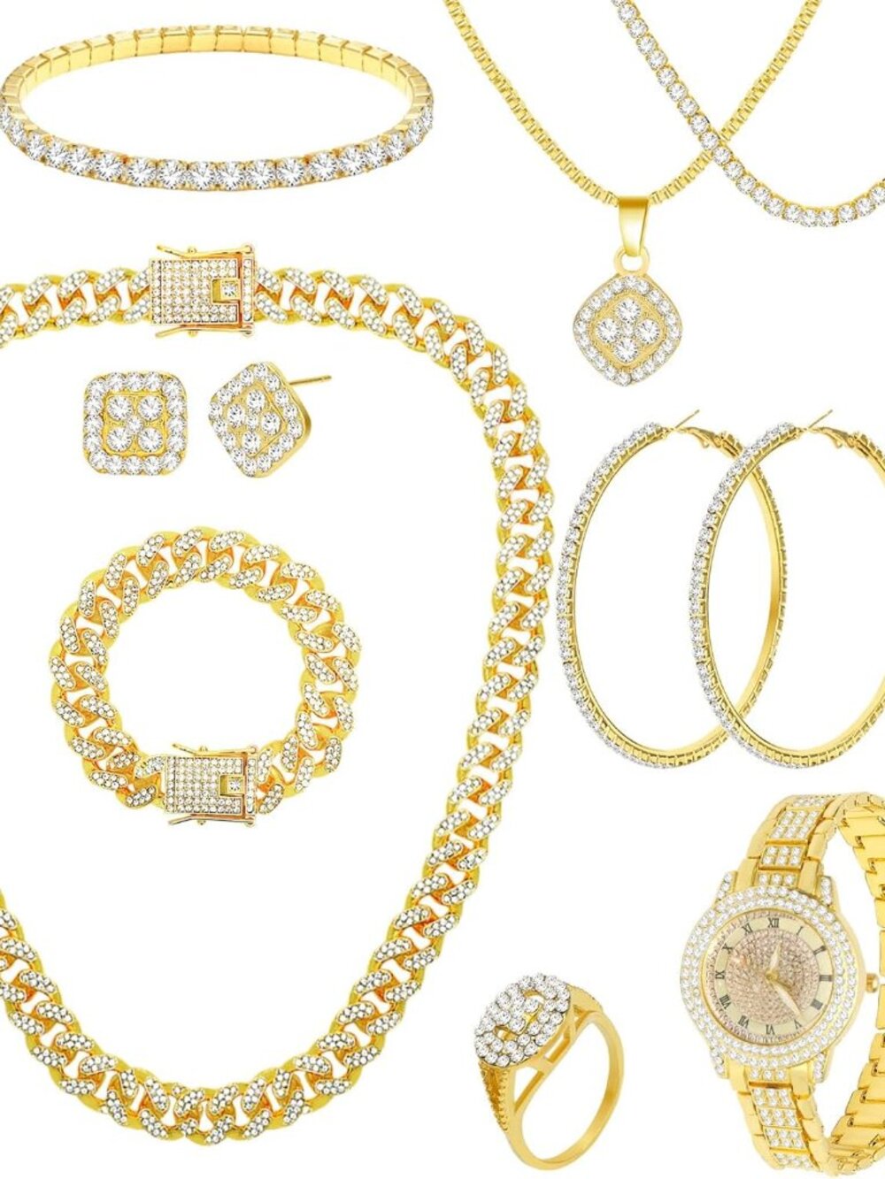 13 Pieces Silver Jewelry Set for Women Stainless Steel Cuban Link Necklaces Brac